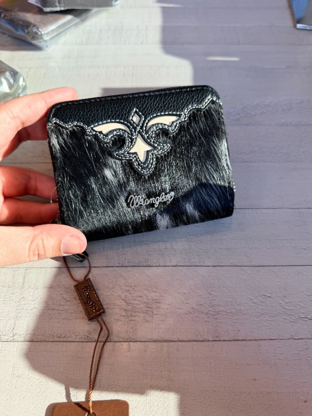 Wrangler Genuine Hair-On Cowhide Zip-Around Wallet - Black